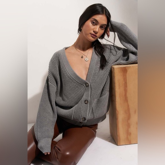 aerie Sweaters - B-Aerie Grey Chunky Knit Oversized Cardigan Cozy Slouchy Open Front Sweater